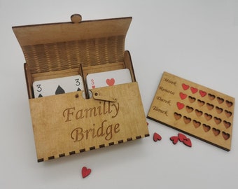Card box for two decks with tiny score board! Designed for lasercut *dxf, *lbrn2, *ai, *svg, *pdf