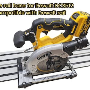 May include: A yellow and black DeWalt DCS512 circular saw with a guide rail base. The saw is attached to a guide rail and is ready to cut. The saw has a 12V battery and a 24T blade.