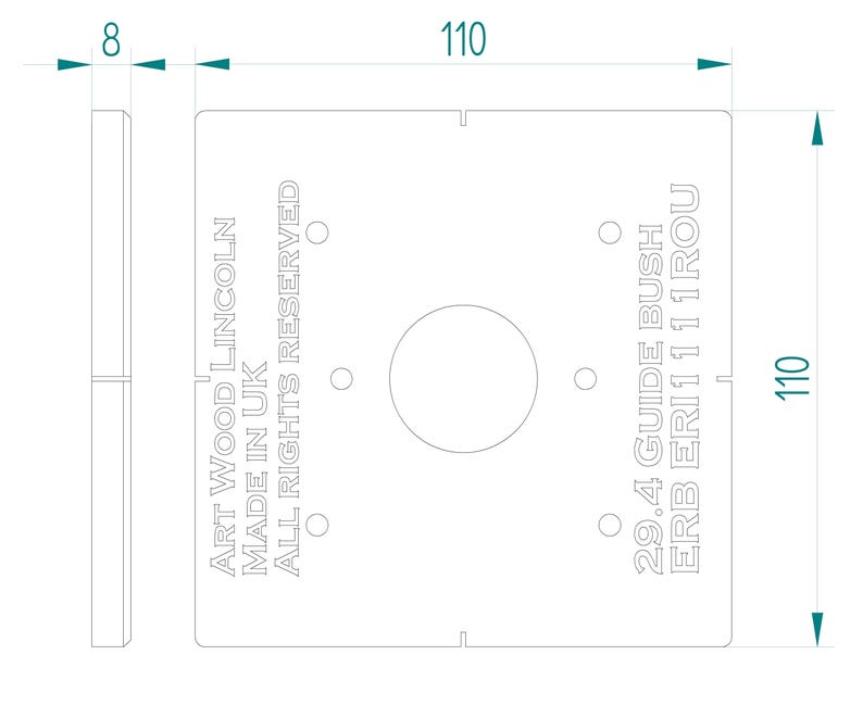 Rectangular Guide Bush 3D Printed Router Base Plate for Erbauer ERI1111ROU, Trend & Katsu ...