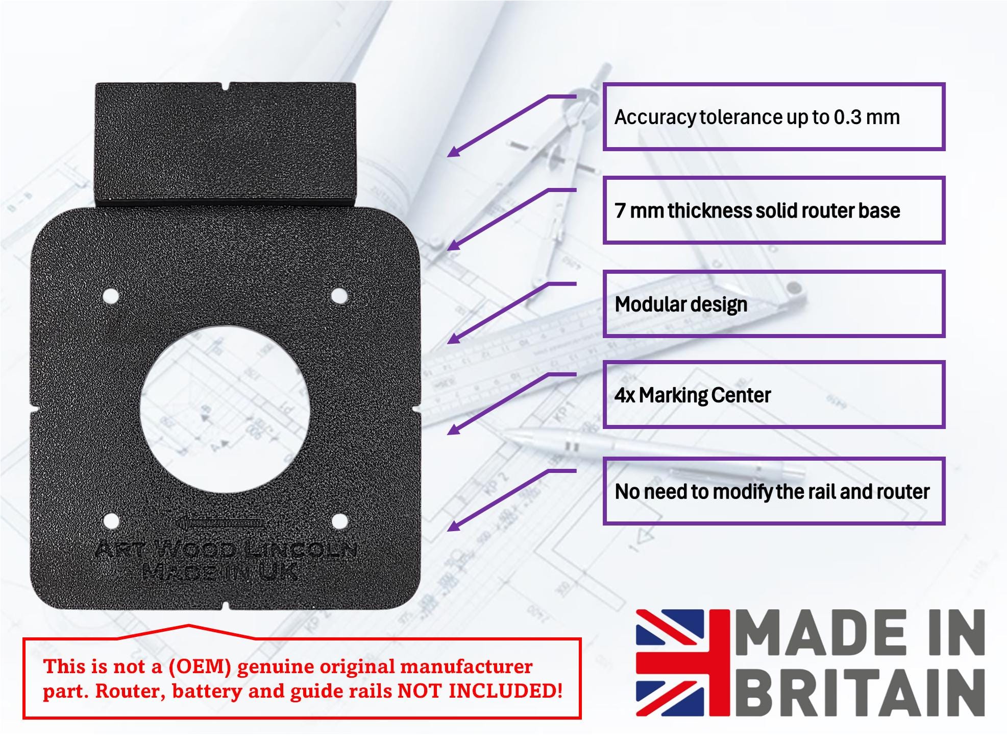 Adaptador De Plantilla Central Para Fresadora Ryobi R18TR-0, Fresado De Ranuras Para Carpintería - España