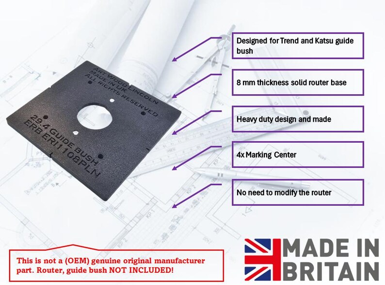 Erbauer Router Guide Bush 3D Printed Router Base Plate for Erbauer ERI1111ROU, Trend & Katsu ...