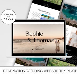Elegante bestemming bruiloft canvas websitesjabloon | Digitale uitnodiging| Trouwpaspoort | Bruiloft tijdlijn van evenementen | Online reageren
