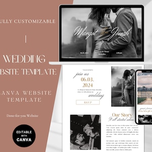 Elegant Wedding Canva Website Template Digital Invitation Online RSVP Paperless Wedding Timeline of Events Program