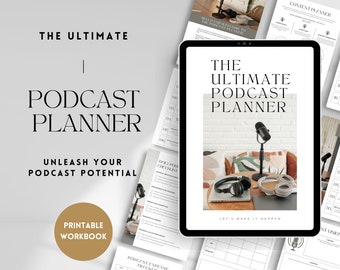 Hoja de trabajo del planificador de podcasts Planificador de episodios Libro de trabajo de podcasts imprimible Plan de lanzamiento de podcasts Lista de verificación de crecimiento del podcast Podcast del planificador semanal