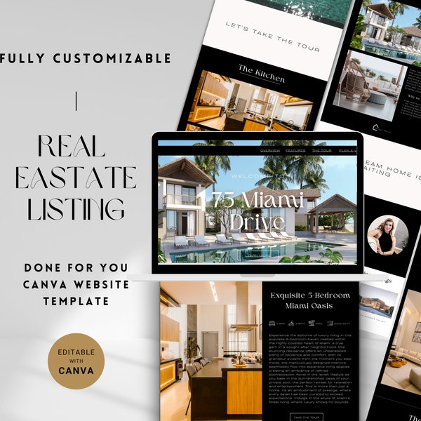 Real Estate Canva Website Template Luxury Listing Landing Page Real Estate Agent Marketing Customizable Templates Real Estate Flyer