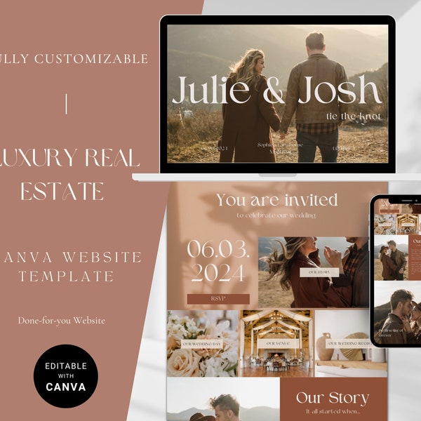 Elegant Terracotta Canva Wedding Website Template| Digital Invitation| Fully Customizable |Timeline of Events| Marriage Program |Online RSVP