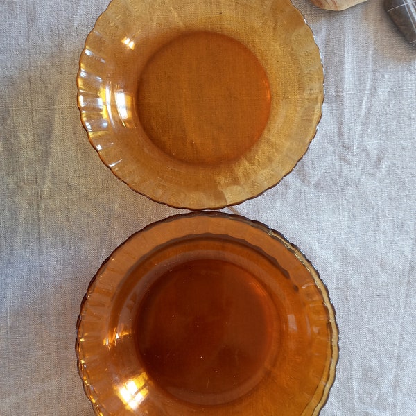 Assiettes à dessert verre DURALEX  Picardie ambrées lot de 4