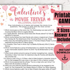 Galentine's Movie Trivia Game For Millennials, Galentine’s Party Game, Galentine's Movie Trivia Quiz, Galentine's Romcom Movies Game