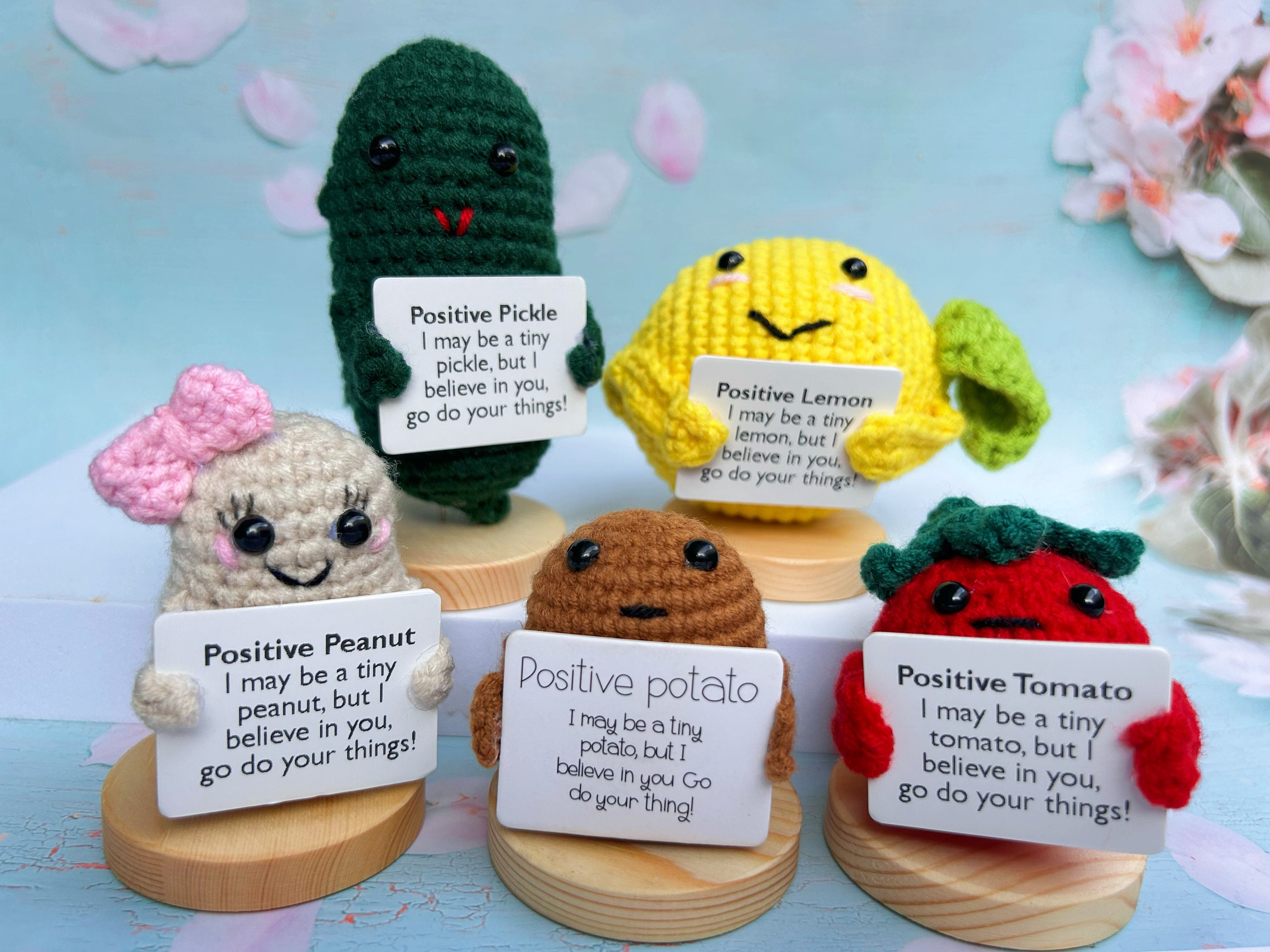 5PCS Crochet Figurines & Knick Knacks-positive Potato-emotional Support  Pickle-crochet Lemon/tomato/peanut-crochet Vegetables Desk Accessory 