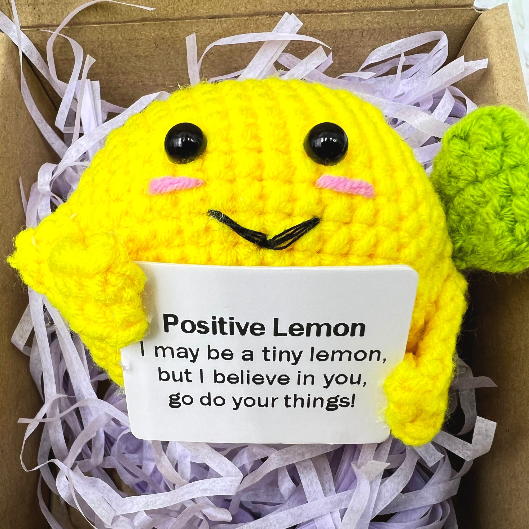 Funny Positive Lemon Crochet, Funny Birthday Gifts Knitted Lemon Apple with  Positive Life Card for Encouragement Gifts for Friends, Funny Wool Lemon
