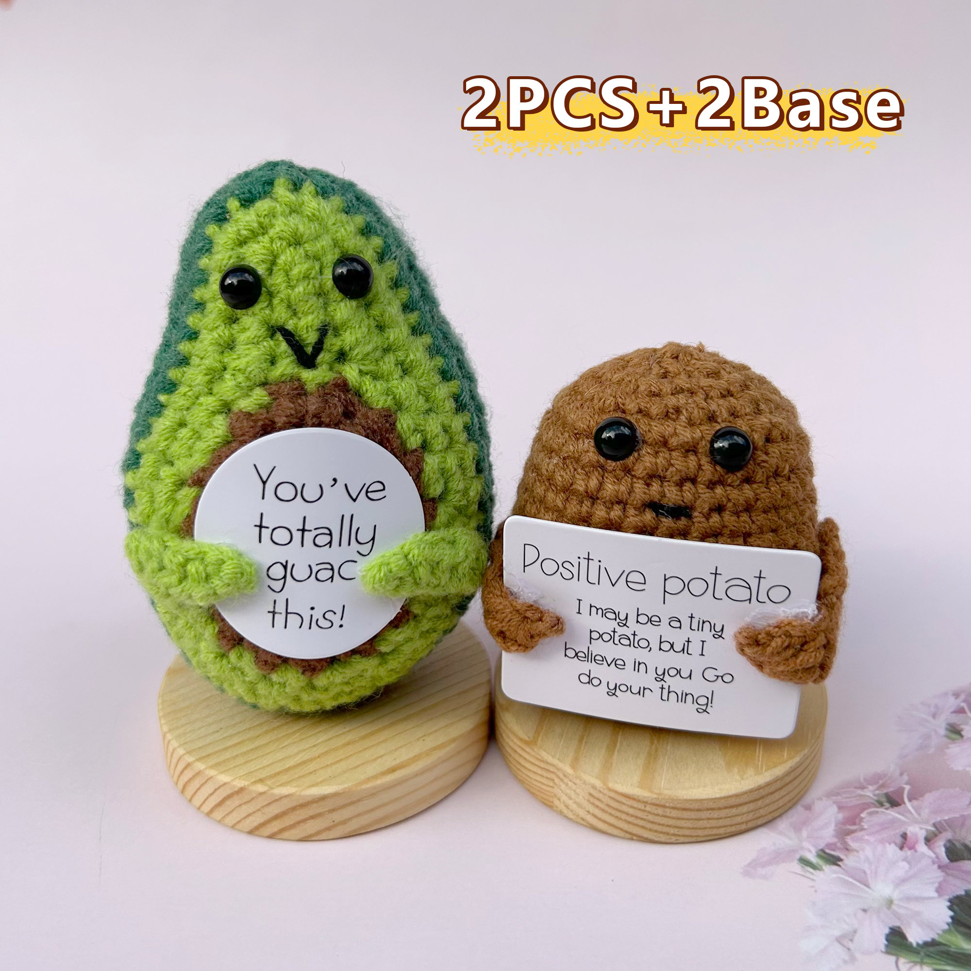 positive support Avocado with Affirmative Card, Handmade Cute Crochet  Avocado
