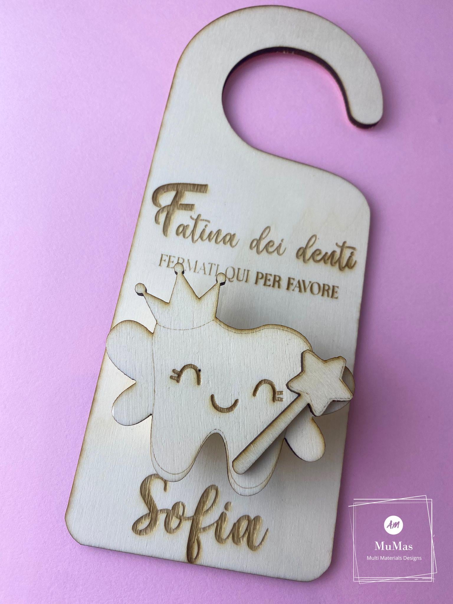 Porta Dentini Fatina Dei Denti In Legno – Set Con Bottiglia E Sacchetto, Rosa, Regalo Per Bambini