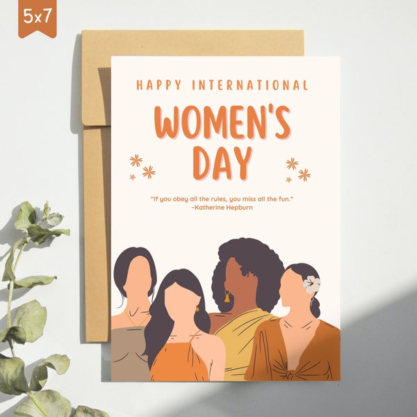 Happy International Women's Day Greeting Card, Women's Day Card, Women Empowerment, Feminist, Printable DIY Card, Digital Download