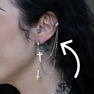 Fallen angels tiered earrings, Cross earrings, dangle earrings, two piercing earrings, cuff punk earrings
