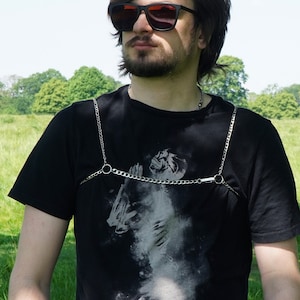 I know what I am stainless steel chain harness,  bulldog chest harness, contemporary punk accessory, chunky body chain from cuban chain