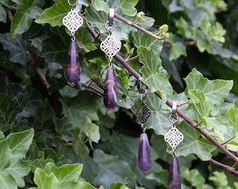 Circe - Amethyst Crystal Dangle Earrings: Celtic Knot Stainless Steel Charms