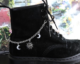 Evil Eye - Cadena para botas con cordones de acero inoxidable con forma de luna y ojo