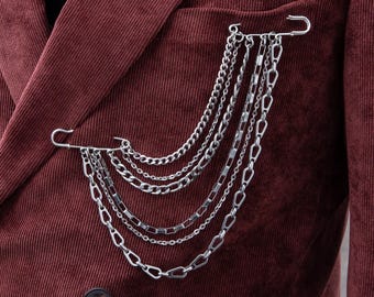 Patterns - Double safety pin brooch with layered chains