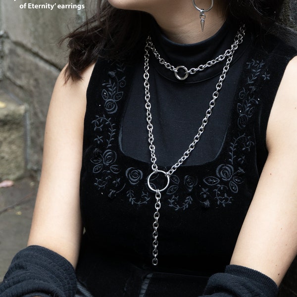 Collier long réglable avec joint torique Recurring Dream, collier double couche en acier inoxydable avec joints toriques, collier punk contemporain