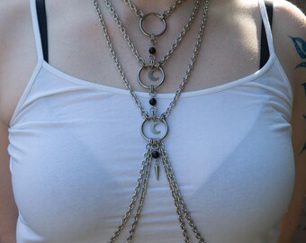 After Dark - Made to Measure Obsidian Moon Body Chain: Stainless Steel Whimsical Harness