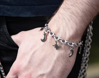 Last Night in New Orleans - Stainless Steel Moon & Star Charm Bracelet, Made to Measure