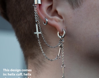Fallen Angels - Stainless Steel Cross Earring: Gothic Bajoran Style