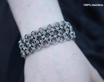 Royals  - made to measure wide chainmaille weave stainless steel bracelet