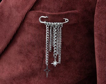Sandman - whimsical star and chain safety pin brooch