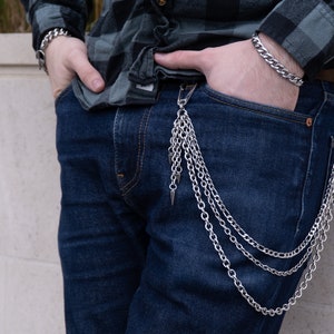 Collar multiposición y cadena para jeans con púas de Death by Rock'n'roll, collar punk de acero inoxidable en capas, cadena para pantalones con púas alternativa