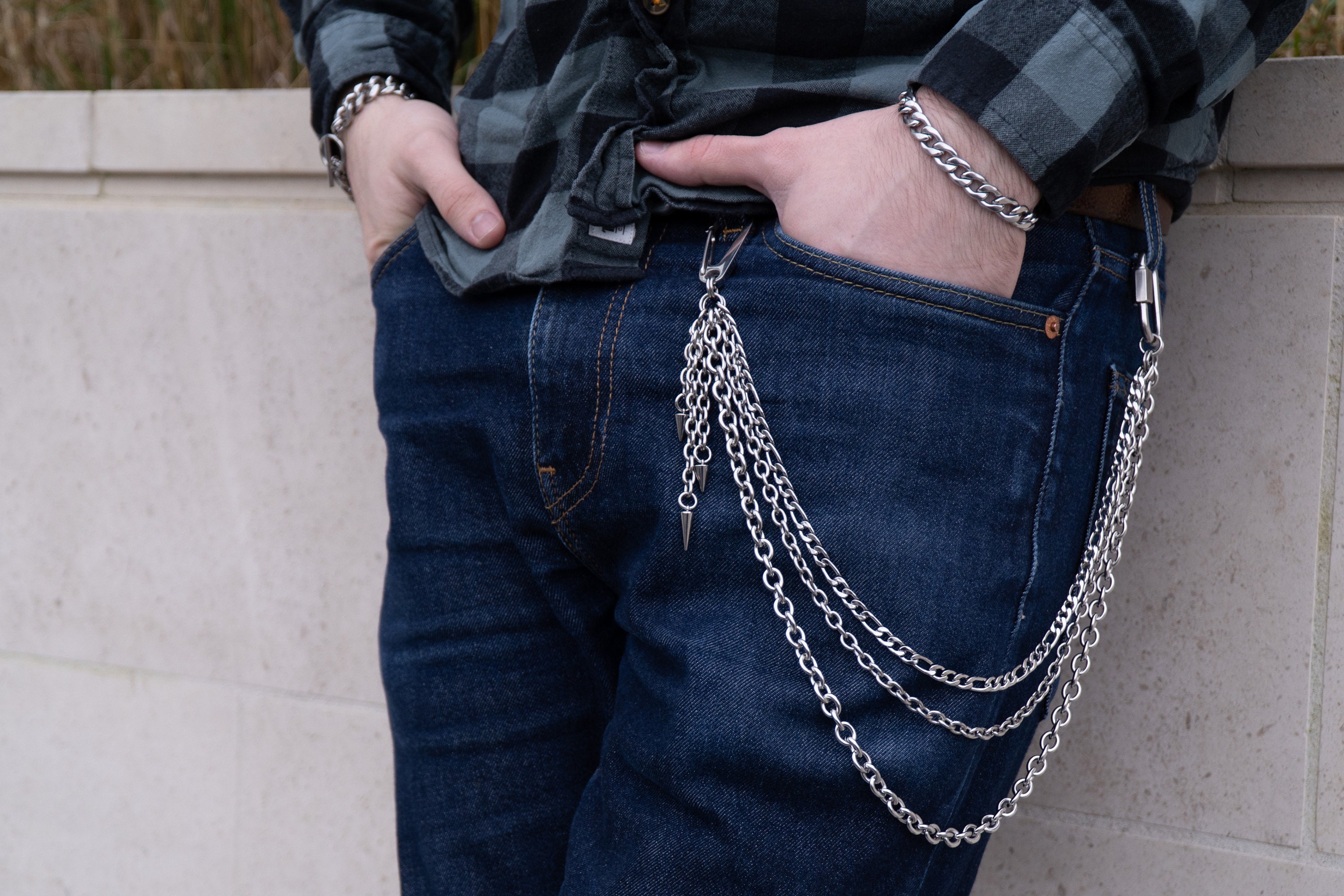 Unisex Hip Hop Pants Jean Chain Goth Punk Silver Trousers Chains Biker  Heavy for 