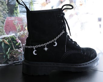 Late at Night - stainless steel lace-in boot chain with moon and star charms