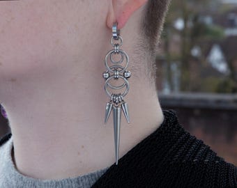 For I am Death - Triple spike heavy chainmaille earrings