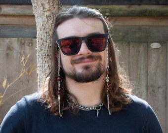 Dust to Dust - natural mahogany obsidian crystal and skull glasses chain in stainless steel