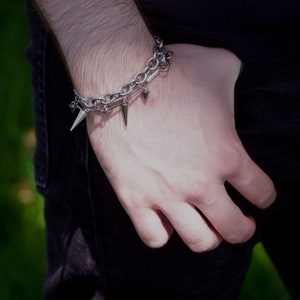 Thorns of love double-wrap spike bracelet, punk stainless steel bracelet with spikes, long alternative bracelet with o-ring