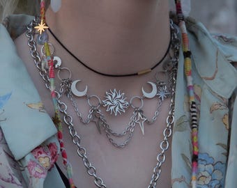 Midnight Angel - Stainless Steel Star & Moon Tiered Choker Necklace, Made to Measure