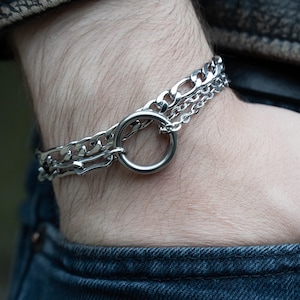 Resistance bracelet with o-ring, day collar bracelet, punk stainless steel bracelet, O-ring multi-chain bracelet