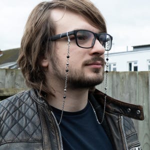 Obsidian witchygoth glasses chain with natural obsidian crystal beads