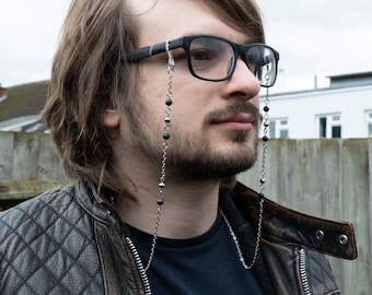 Obsidian witchygoth glasses chain with natural obsidian crystal beads