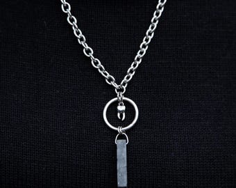Toothpick - Larvikite Crystal Necklace with Tooth Charm: Stainless Steel, Made to Measure