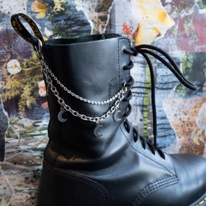 Walking on the moon multi-chain boot charm and chain with crescent moon charms, whimsigoth boot accessory, goth Docs boot chain with moons