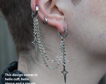 Starring role - stainless steel whimsical multi-pierce bajoran earring with star charms with cuff option