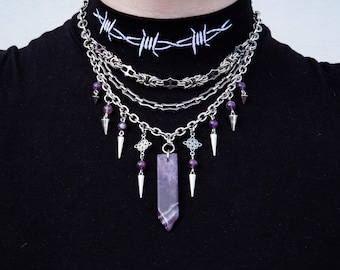 Artemis - made to measure stainless steel and amethyst layered chainmaille necklace