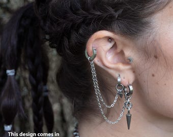 Where's My Mind - Stainless Steel Multi-Piercing Earrings: Bajoran Cuff Dangle Spike