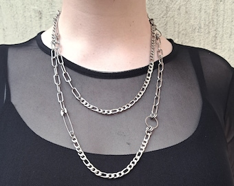 Shallow Play - stainless steel multi-way necklace with safety pin charms