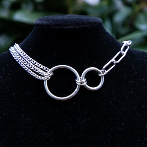 Little Dark Age double o-ring choker, short stainless steel o-ring necklace, punk fashion jewellery, double ring necklace, day collar
