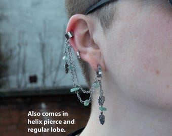 Summertime Sadness - Natural aventurine bajoran earring with leaf charms
