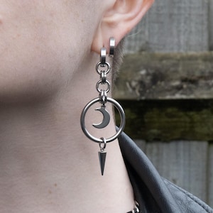 Lunar Echoes - stainless steel statement oring, moon and spike earrings