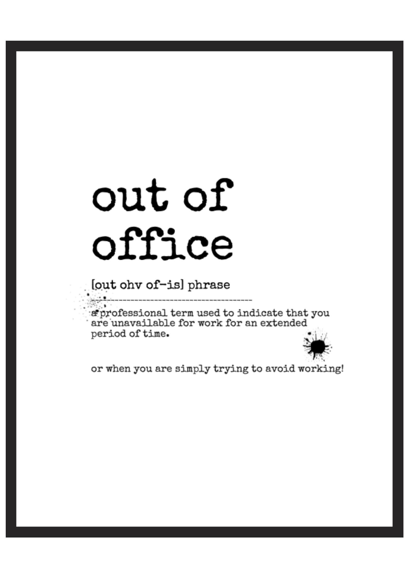 Out of Office Definition Printable Wall Art, Office Wall Art