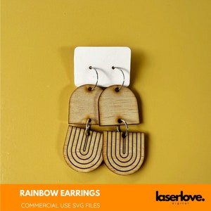 Rainbow Dangle Earrings Laser Template, Commercial License, Score Cut File, Glowforge Lightburn Coreldraw Illustrator Silhouette SVG