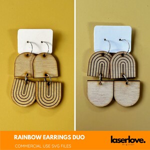 Rainbow Earrings set Laser Template | Dangle earrings | Commercial License | Glowforge Score Cut File | Print Design | Statement Jewelry SVG